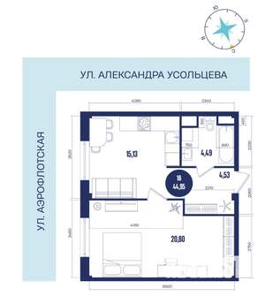1-к квартира, вторичка, 45м2, 13/16 этаж