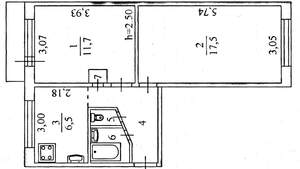 2-к квартира, вторичка, 44м2, 2/5 этаж