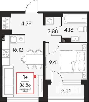 1-к квартира, вторичка, 37м2, 15/21 этаж