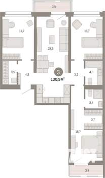 3-к квартира, вторичка, 101м2, 5/17 этаж