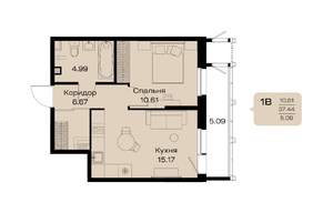 1-к квартира, строящийся дом, 43м2, 7/18 этаж