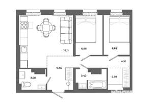 2-к квартира, вторичка, 49м2, 8/19 этаж