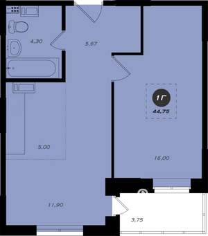 1-к квартира, строящийся дом, 45м2, 11/22 этаж