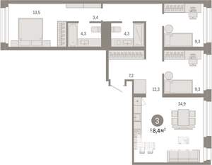 3-к квартира, вторичка, 88м2, 2/9 этаж