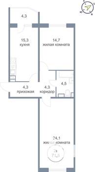 2-к квартира, вторичка, 72м2, 21/21 этаж