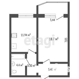 1-к квартира, вторичка, 43м2, 2/17 этаж