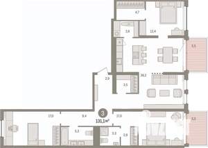3-к квартира, сданный дом, 131м2, 4/8 этаж