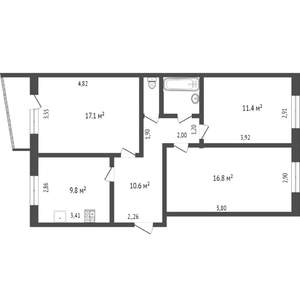 3-к квартира, вторичка, 72м2, 4/9 этаж