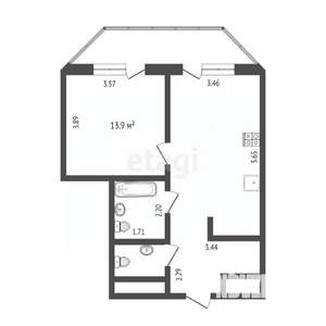 1-к квартира, вторичка, 47м2, 5/23 этаж