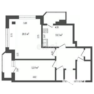 2-к квартира, вторичка, 63м2, 2/12 этаж