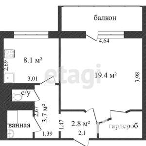 1-к квартира, вторичка, 40м2, 6/10 этаж