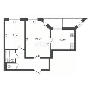 2-к квартира, вторичка, 53м2, 9/9 этаж