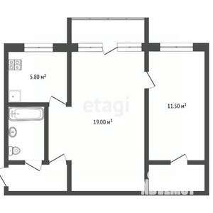 2-к квартира, вторичка, 44м2, 1/5 этаж