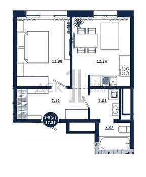 1-к квартира, вторичка, 38м2, 7/16 этаж