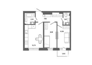 2-к квартира, вторичка, 43м2, 9/19 этаж