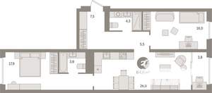 2-к квартира, вторичка, 85м2, 6/17 этаж