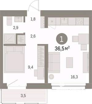 1-к квартира, вторичка, 37м2, 3/17 этаж