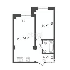 1-к квартира, вторичка, 50м2, 5/14 этаж