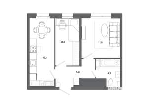2-к квартира, вторичка, 42м2, 4/19 этаж