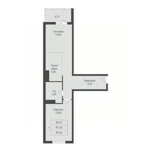 1-к квартира, строящийся дом, 49м2, 2/23 этаж