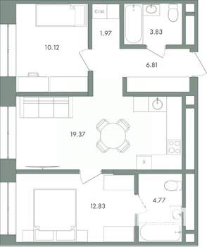 2-к квартира, вторичка, 60м2, 7/9 этаж