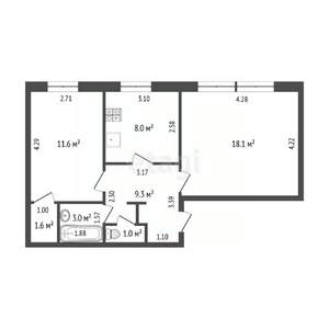 2-к квартира, вторичка, 53м2, 2/2 этаж