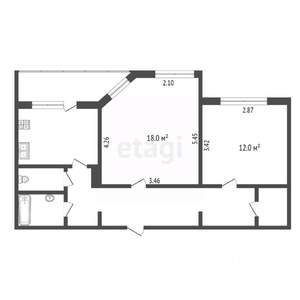 2-к квартира, вторичка, 55м2, 2/9 этаж