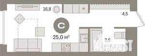 Студия квартира, вторичка, 25м2, 4/15 этаж