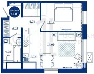 1-к квартира, вторичка, 45м2, 8/17 этаж