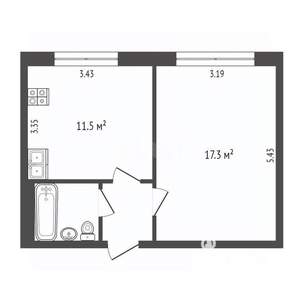 1-к квартира, вторичка, 34м2, 6/9 этаж