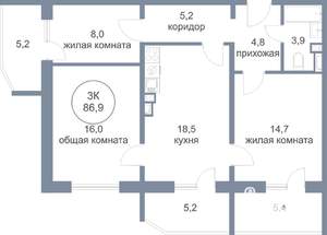 3-к квартира, вторичка, 87м2, 11/24 этаж