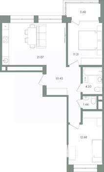 2-к квартира, вторичка, 65м2, 7/9 этаж