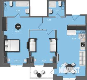 2-к квартира, вторичка, 73м2, 9/22 этаж