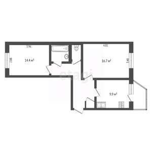 2-к квартира, вторичка, 53м2, 4/5 этаж