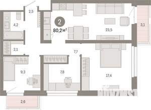 2-к квартира, вторичка, 80м2, 3/9 этаж