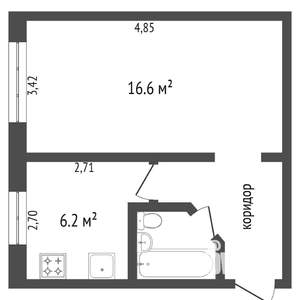 1-к квартира, вторичка, 30м2, 2/5 этаж