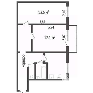 2-к квартира, вторичка, 48м2, 2/3 этаж