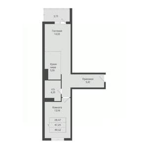 1-к квартира, строящийся дом, 49м2, 1/23 этаж