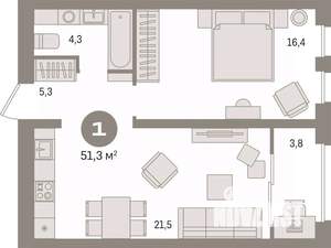 1-к квартира, вторичка, 51м2, 5/17 этаж
