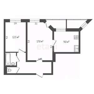 2-к квартира, вторичка, 53м2, 9/9 этаж