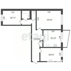 3-к квартира, вторичка, 72м2, 4/9 этаж