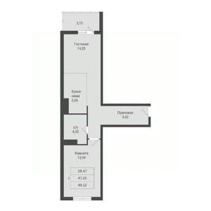 1-к квартира, строящийся дом, 49м2, 10/23 этаж