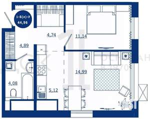 1-к квартира, вторичка, 45м2, 6/17 этаж