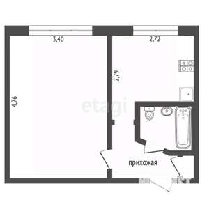 1-к квартира, вторичка, 29м2, 1/5 этаж