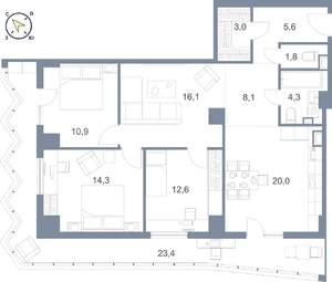 3-к квартира, вторичка, 120м2, 8/25 этаж