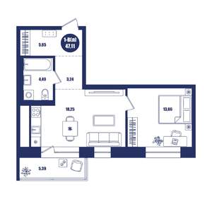 1-к квартира, вторичка, 45м2, 5/16 этаж