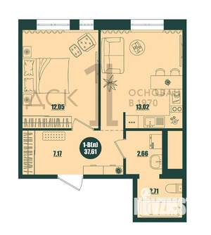 1-к квартира, вторичка, 38м2, 12/16 этаж