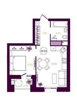 1-к квартира, вторичка, 43м2, 20/23 этаж
