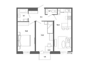 2-к квартира, вторичка, 58м2, 6/19 этаж