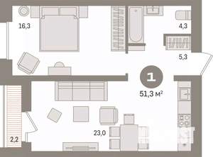 1-к квартира, вторичка, 51м2, 3/17 этаж